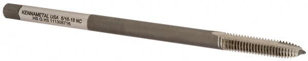 Kennametal - 5/16-18 UNC 2 Flute H3 Bright Finish High Speed Steel Spiral Point Extension Tap - Plug Chamfer, 6" OAL, 2B/3B Class of Fit - Exact Tooling