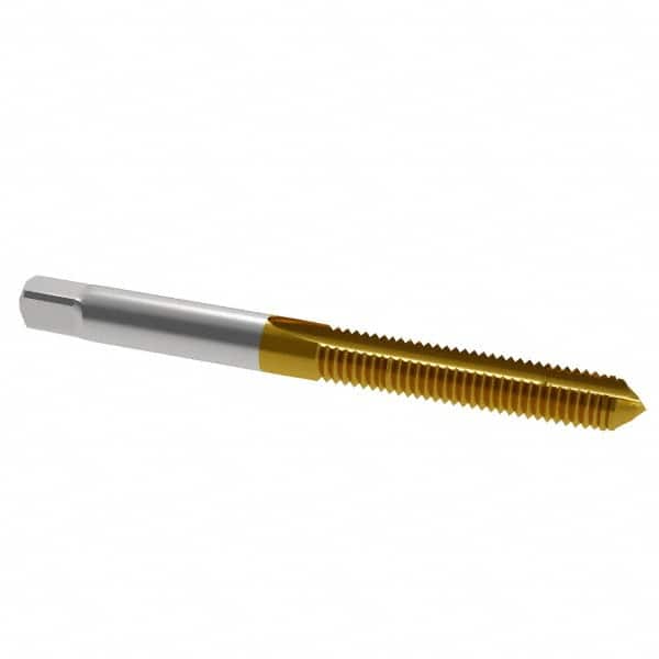 Kennametal - M6x1.00 Metric Coarse, 2 Flute, TiN Finish, High Speed Steel Spiral Point Tap - Plug Chamfer, Right Hand Thread, 2-1/2" OAL, 1" Thread Length, 0.255" Shank Diam, 6H Class of Fit, Series 2351T - Exact Tooling