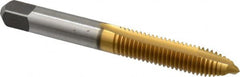 Kennametal - M8x1.25 Metric Coarse, 2 Flute, TiN Finish, High Speed Steel Spiral Point Tap - Plug Chamfer, Right Hand Thread, 2-23/32" OAL, 1-1/8" Thread Length, 0.318" Shank Diam, 6H Class of Fit, Series 2351T - Exact Tooling