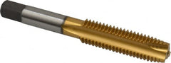 Kennametal - M12x1.75 Metric Coarse, 3 Flute, TiN Finish, High Speed Steel Spiral Point Tap - Plug Chamfer, Right Hand Thread, 3-3/8" OAL, 1.656" Thread Length, 0.367" Shank Diam, 6H Class of Fit, Series 2351T - Exact Tooling