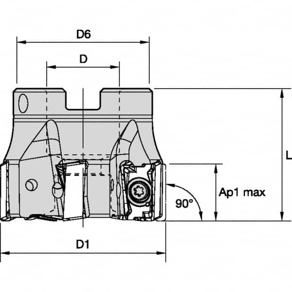 Kennametal - 2" Cut Diam, 3/4" Arbor Hole Diam, Indexable Square-Shoulder Face Mill - Exact Tooling