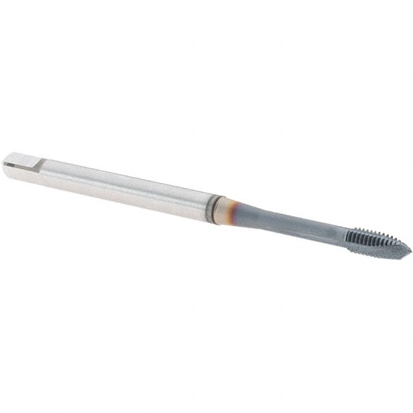 OSG - M3x0.50 Metric Coarse, 3 Flute, TiCN Finish, Powdered Metal Spiral Point Tap - Plug Chamfer, Right Hand Thread, 56mm OAL, 6mm Thread Length, 0.141" Shank Diam, 6H Class of Fit, Series 16510 - Exact Tooling