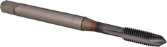 OSG - 1/4-28 UNF, 3 Flute, TiCN Finish, Powdered Metal Spiral Point Tap - Plug Chamfer, Right Hand Thread, 80mm OAL, 15mm Thread Length, 0.255" Shank Diam, 3B Class of Fit, Series 16515 - Exact Tooling