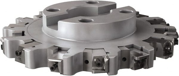 Seco - Shell Mount Connection, 1.26" Cutting Width, 2.402" Depth of Cut, 10" Cutter Diam, 2-1/2" Hole Diam, 7 Tooth Indexable Slotting Cutter - R335.25 Toolholder, XNHQ, LNHQ Insert, Right Hand Cutting Direction - Exact Tooling