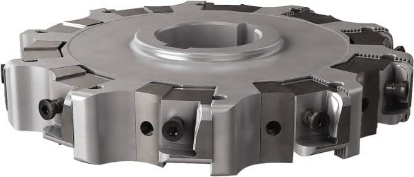 Seco - Arbor Hole Connection, 0.63" Cutting Width, 1.98" Depth of Cut, 160mm Cutter Diam, 1.5748" Hole Diam, 10 Tooth Indexable Slotting Cutter - 335.25 Toolholder, XNHQ, LNHQ Insert, Right Hand Cutting Direction - Exact Tooling