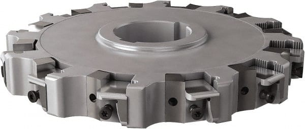 Seco - Arbor Hole Connection, 0.63" Cutting Width, 2.413" Depth of Cut, 8" Cutter Diam, 2" Hole Diam, 12 Tooth Indexable Slotting Cutter - 335.25 Toolholder, XNHQ, LNHQ Insert, Right Hand Cutting Direction - Exact Tooling