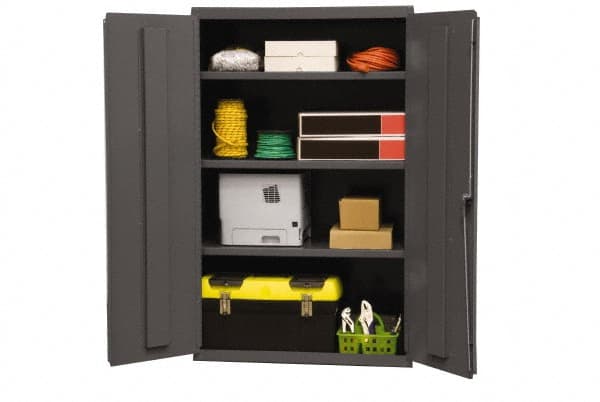 Durham - 3 Shelf Locking Storage Cabinet - Steel, 36" Wide x 18" Deep x 60" High, Gray - Exact Tooling