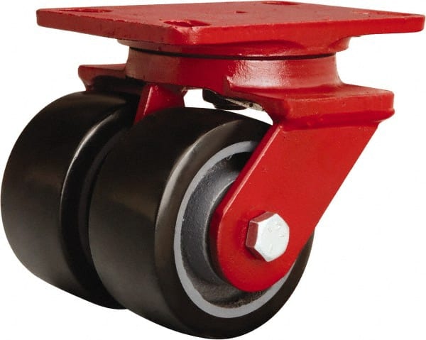 Hamilton - 4" Diam x 2" Wide x 5-5/8" OAH Top Plate Mount Swivel Caster - Polyurethane Mold onto Cast Iron Center, 1,900 Lb Capacity, Sealed Precision Ball Bearing, 4-1/2 x 6-1/2" Plate - Exact Tooling