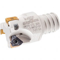 Iscar - 3/4" Cut Diam, 0.2" Max Depth of Cut, 1.27" OAL, Indexable Square Shoulder Helical End Mill - HM390 TCKT 0703PCTR Inserts, T12 Modular Connection, 90° Lead Angle, Series Multimaster - Exact Tooling