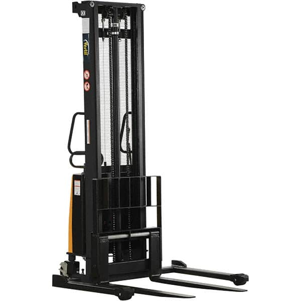 Vestil - 2,000 Lb Capacity, 150" Lift Height, Battery Powered Stacker - 2-1/8" Lowered Height, 42" Fork Length, 58" Overall Width - Exact Tooling