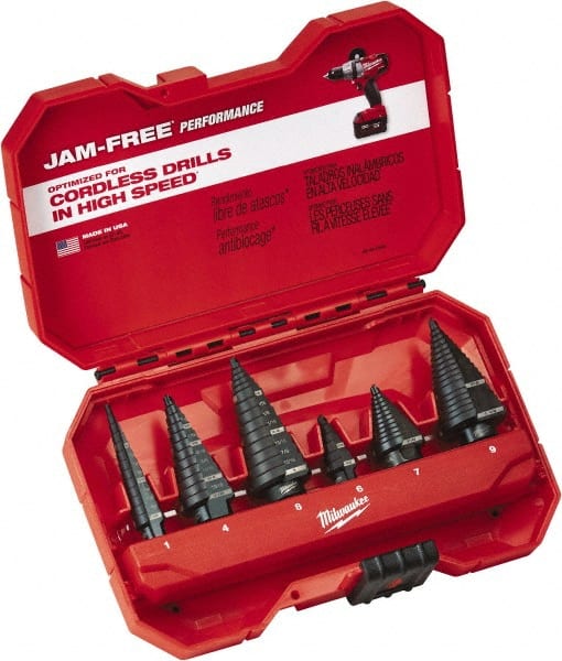 Milwaukee Tool - 1/8 to 1-1/8", Oxide Finish, High Speed Steel Step Drill Bit Set - Exact Tooling
