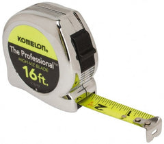 Komelon - 16' x 3/4" Yellow Blade Tape Measure - 1/16" Graduation, Inch Graduation Style, Silver Case - Exact Tooling