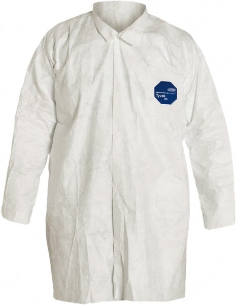 Dupont - Size S White Disposable Chemical Resistant Lab Coat - Tyvek, Snap Front, Open Cuff - Exact Tooling