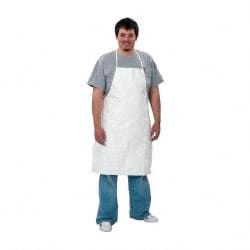 Dupont - 28" Wide x 36" Long x 6 mil Thick Bib Apron - Tyvek, White, Resists Aerosols, Liquid Splashes, Dry Particles - Exact Tooling