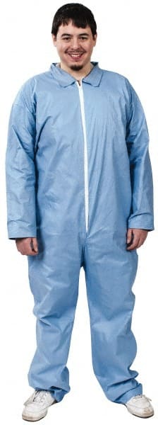 Dupont - Size XL FR Disposable Flame Resistant/Retardant Coveralls - Blue, Zipper Closure, Open Cuffs, Open Ankles, Serged Seams - Exact Tooling