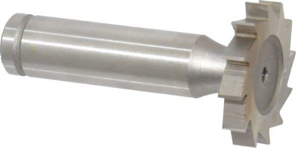 Made in USA - 1-1/8" Diam x 3/16" Face Width, Cobalt, 12 Teeth, Shank Connection Woodruff Keyseat Cutter - Uncoated, 2-3/16" OAL x 1/2" Shank, Straight Teeth, ANSI 609, Old Standard 16 - Exact Tooling