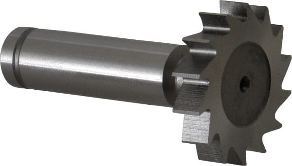 Made in USA - 1-1/4" Diam x 1/4" Face Width, Cobalt, 14 Teeth, Shank Connection Woodruff Keyseat Cutter - Uncoated, 2-1/4" OAL x 1/2" Shank, Straight Teeth, ANSI 810, Old Standard 21 - Exact Tooling