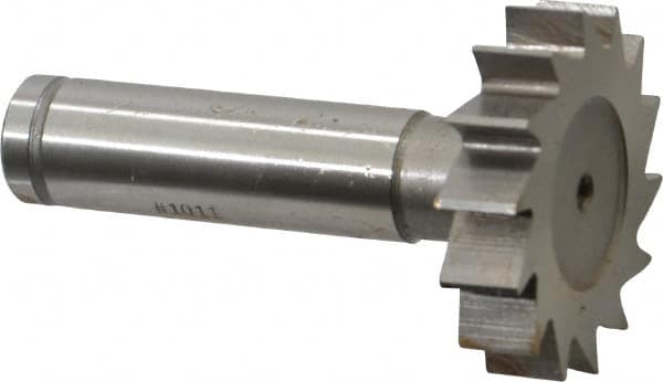 Made in USA - 1-3/8" Diam x 5/16" Face Width, Cobalt, 14 Teeth, Shank Connection Woodruff Keyseat Cutter - Uncoated, 2-5/16" OAL x 1/2" Shank, Straight Teeth, ANSI 1011, Old Standard 23 - Exact Tooling