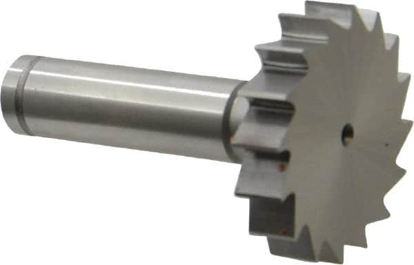 Made in USA - 1-1/2" Diam x 5/16" Face Width, Cobalt, 16 Teeth, Shank Connection Woodruff Keyseat Cutter - Uncoated, 2-5/16" OAL x 1/2" Shank, Straight Teeth, ANSI 1012, Old Standard 25 - Exact Tooling