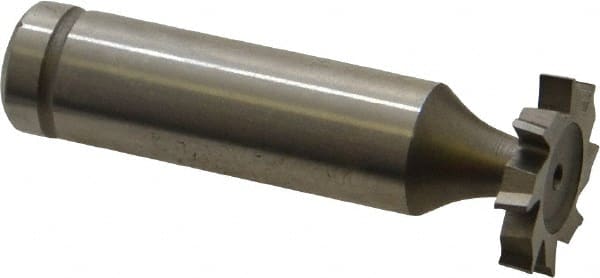 Made in USA - 3/4" Diam x 1/8" Face Width, Cobalt, 8 Teeth, Shank Connection Woodruff Keyseat Cutter - Uncoated, 2-1/8" OAL x 1/2" Shank, Staggered Teeth, ANSI 406, Old Standard 7 - Exact Tooling