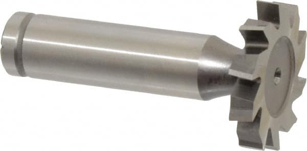 Made in USA - 1-1/8" Diam x 3/16" Face Width, Cobalt, 10 Teeth, Shank Connection Woodruff Keyseat Cutter - Uncoated, 2-3/16" OAL x 1/2" Shank, Staggered Teeth, ANSI 609, Old Standard 16 - Exact Tooling