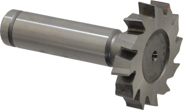 Made in USA - 1-3/8" Diam x 1/4" Face Width, Cobalt, 12 Teeth, Shank Connection Woodruff Keyseat Cutter - Uncoated, 2-1/4" OAL x 1/2" Shank, Staggered Teeth, ANSI 811, Old Standard 22 - Exact Tooling