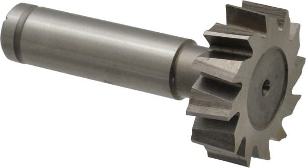 Made in USA - 1-1/4" Diam x 3/8" Face Width, Cobalt, 12 Teeth, Shank Connection Woodruff Keyseat Cutter - Uncoated, 2-3/8" OAL x 1/2" Shank, Staggered Teeth, ANSI 1210, Old Standard E - Exact Tooling