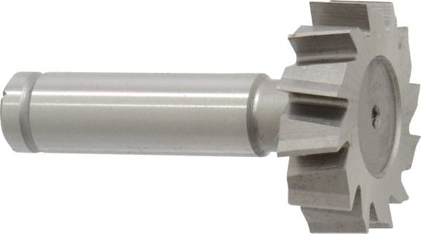 Made in USA - 1-3/8" Diam x 3/8" Face Width, Cobalt, 12 Teeth, Shank Connection Woodruff Keyseat Cutter - Uncoated, 2-3/8" OAL x 1/2" Shank, Staggered Teeth, ANSI 1211, Old Standard F - Exact Tooling