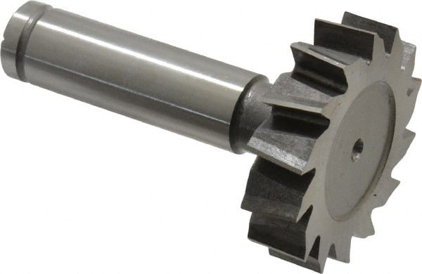 Made in USA - 1-1/2" Diam x 3/8" Face Width, Cobalt, 14 Teeth, Shank Connection Woodruff Keyseat Cutter - Uncoated, 2-3/8" OAL x 1/2" Shank, Staggered Teeth, ANSI 1212, Old Standard G - Exact Tooling