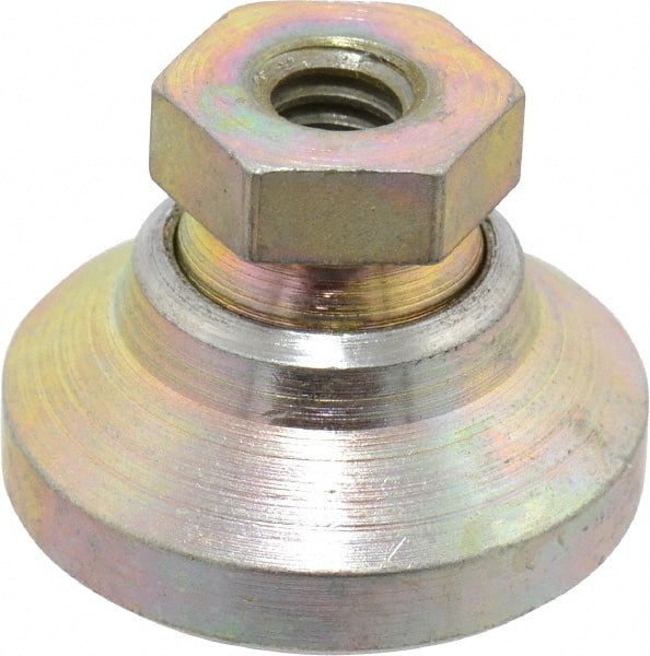 Gibraltar - 1000 Lb Capacity, 1/4-20 Thread, 45/64" OAL, Zinc Stud, Tapped Pivotal Socket Mount Leveling Mount - 1" Base Diam, Zinc Pad, 1/2" Hex - Exact Tooling