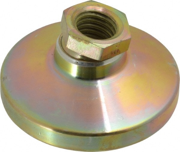 Gibraltar - 6000 Lb Capacity, 5/8-11 Thread, 1-1/4" OAL, Zinc Stud, Tapped Pivotal Socket Mount Leveling Mount - 2-1/2" Base Diam, Zinc Pad, 7/8" Hex - Exact Tooling