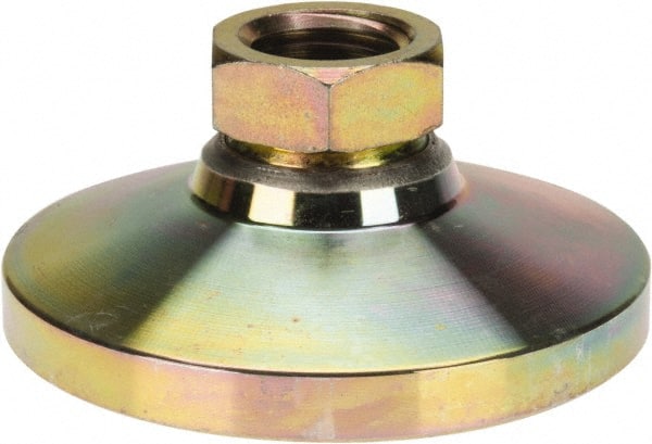 Gibraltar - 20000 Lb Capacity, 1-8 Thread, 1-7/8" OAL, Zinc Stud, Tapped Pivotal Socket Mount Leveling Mount - 4" Base Diam, Zinc Pad, 1-3/8" Hex - Exact Tooling