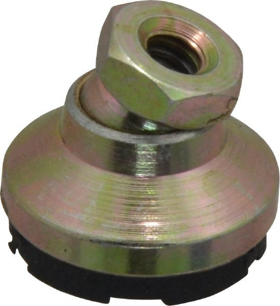 Gibraltar - 750 Lb Capacity, 1/4-20 Thread, 11/16" OAL, Zinc Stud, Tapped Pivotal Socket Mount Leveling Mount - 1" Base Diam, Steel Pad, 1/2" Hex - Exact Tooling