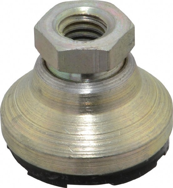 Gibraltar - 2800 Lb Capacity, 3/8-16 Thread, 7/8" OAL, Zinc Stud, Tapped Pivotal Socket Mount Leveling Mount - 1-1/4" Base Diam, Steel Pad, 5/8" Hex - Exact Tooling