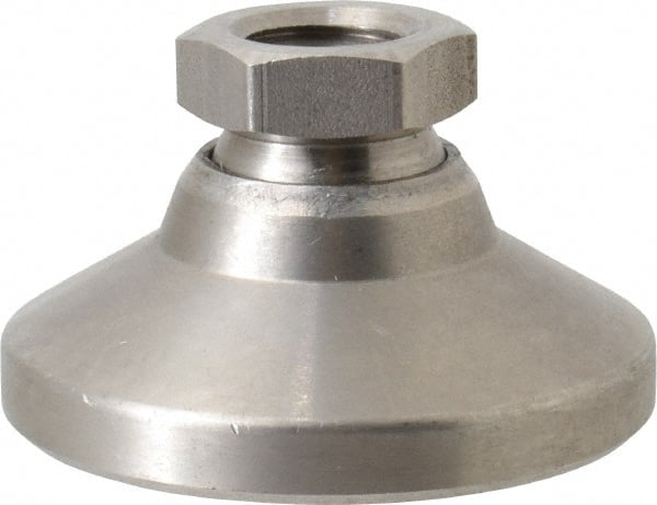 Gibraltar - 5000 Lb Capacity, 1/2-13 Thread, 1-1/8" OAL, Stainless Steel Stud, Tapped Pivotal Socket Mount Leveling Mount - 1-7/8" Base Diam, Stainless Steel Pad, 3/4" Hex - Exact Tooling