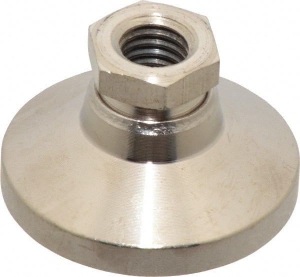 Gibraltar - 5000 Lb Capacity, 1/2-13 Thread, 1-1/8" OAL, Steel Stud, Tapped Pivotal Socket Mount Leveling Mount - 1-7/8" Base Diam, Steel Pad, 3/4" Hex - Exact Tooling