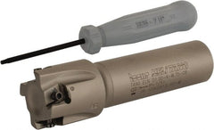 Iscar - 1" Cut Diam, 0.315" Max Depth of Cut, 3/4" Shank Diam, 3.38" OAL, Indexable Square Shoulder Helical End Mill - T490 LN.T 0804 Inserts, Weldon Shank, 90° Lead Angle, Series Helitang - Exact Tooling