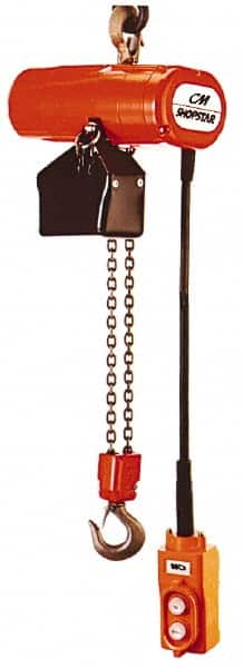 CM - 1/4 Ton Capacity, 12 FPM Lift Speed, Hook Mounted Hoist - 0.167 Output hp, 10' Max Lift, 11-1/16" Min Headroom, 1 Chain - Exact Tooling
