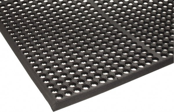 PRO-SAFE - 5' Long x 3' Wide, Dry/Wet Environment, Anti-Fatigue Matting - Black, Natural Rubber with Rubber Base - Exact Tooling