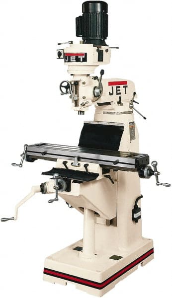 Jet - 7-7/8" Table Width x 35-3/4" Table Length, Step Pulley Control, 1 Phase Knee Milling Machine - R8 Spindle Taper, 1-1/2 hp - Exact Tooling