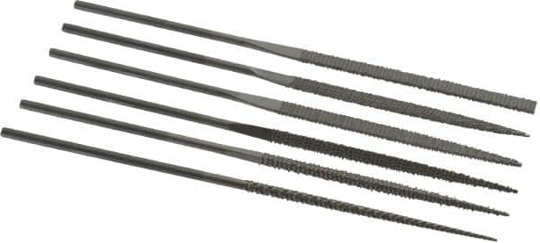 PFERD - 6 Piece Needle Pattern File Set - 5-1/2" Long, 2 Coarseness, Set Includes Flat, Hand, Three Square, Round, Half Round, Square - Exact Tooling