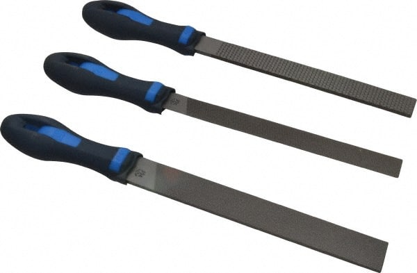 PFERD - 3 Piece American Pattern File Set - 8" Long, Coarse Coarseness, Ergonomic Handle, Set Includes Half Round, All Purpose, Rasp - Exact Tooling