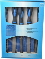 PFERD - 5 Piece American Pattern File Set - 8" Long, Second Coarseness, Ergonomic Handle, Set Includes Hand, Three Square, Square, Round, Tapered Half Round - Exact Tooling