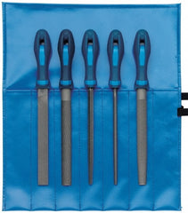 PFERD - 5 Piece American Pattern File Set - 8" Long, Bastard Coarseness, Ergonomic Handle, Set Includes Hand, Square, Half Round, Round, Wood Rasp - Exact Tooling