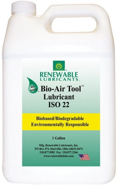 Renewable Lubricants - 1 Gal Bottle, ISO 22, Air Tool Oil - -40°F to 420°, 22.4 Viscosity (cSt) at 40°C, 4.9 Viscosity (cSt) at 100°C, Series Bio-Air - Exact Tooling