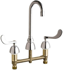 Chicago Faucets - Wrist Blade Handle, Wide Spread Bathroom Faucet - Two Handle, Educational and Healthcare Drain, Gooseneck Spout - Exact Tooling