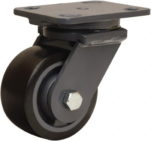 Hamilton - 4" Diam x 2" Wide x 5-5/8" OAH Top Plate Mount Swivel Caster - Polyurethane Mold onto Cast Iron Center, 975 Lb Capacity, Sealed Precision Ball Bearing, 4 x 5" Plate - Exact Tooling