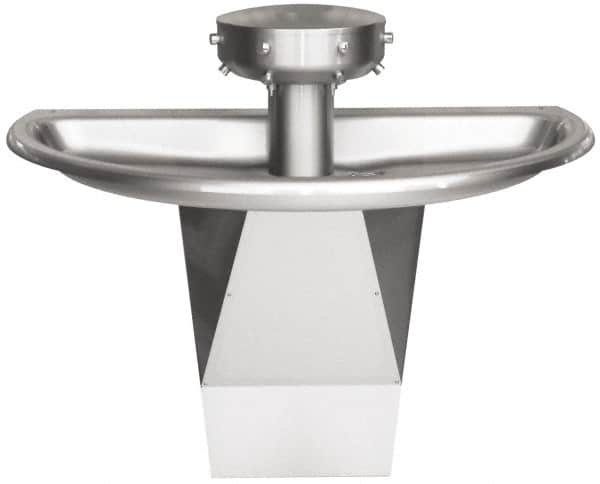 Bradley - Semi-Circular, Infrared Sensor, External Drain, 54" Diam, 4 Person Capacity, Stainless Steel, Wash Fountain - 0.5 GPM - Exact Tooling