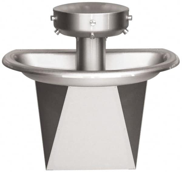 Bradley - Semi-Circular, Infrared Sensor, External Drain, 36" Diam, 3 Person Capacity, Stainless Steel, Wash Fountain - 0.5 GPM - Exact Tooling
