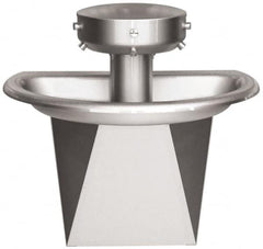 Bradley - Semi-Circular, Infrared Sensor, External Drain, 36" Diam, 3 Person Capacity, Stainless Steel, Wash Fountain - 0.5 GPM - Exact Tooling